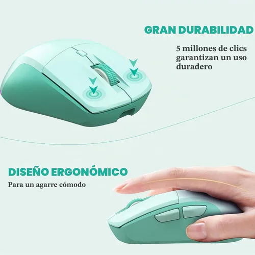 Vista 5 de LeadsaiL Ratón inalámbrico Bluetooth, mouse recargable de computadora de modo dual con botones laterales, diseño ergonómico, clic silencioso, DPI
