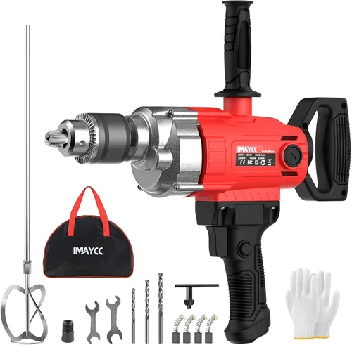 Vista 12 de IMAYCC Mezclador de cemento de mano, mezclador de concreto portátil, taladro de mezcla de 6 velocidades de 110V, mezclador de taladro de 2100W