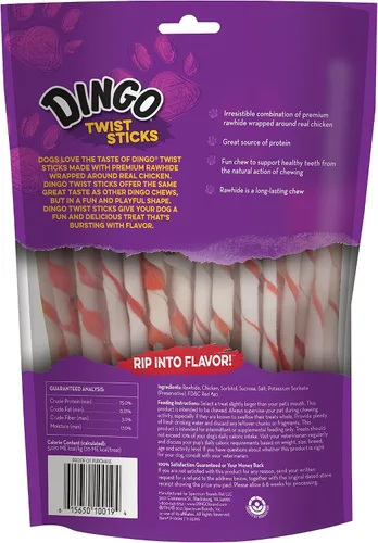 Vista 2 de Dingo Twist Sticks - Golosinas para perros de cuero crudo con pollo real, 50 unidades Long-Lasting Rawhide With Real Chicken, Provides Protein