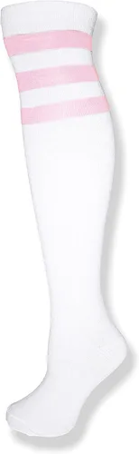 Vista 14 de NEON NATION Calcetines de tubo unisex blancos hasta la rodilla con varias rayas de colores Blanco con rayas azules bebé