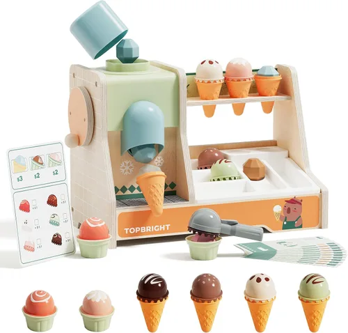 Vista 8 de TOP BRIGHT Dispensador de Bebidas de Madera para Juegos de Simulación, Juegos de Comida para Cocina Infantil con Tazas, Insertos de Jugo, Cubitos