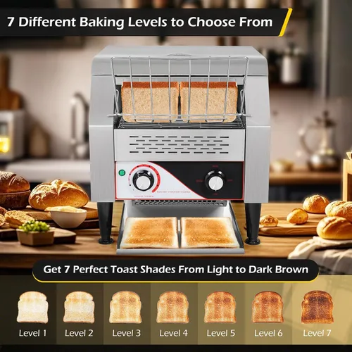 Vista 4 de Dyna-Living Tostadora comercial de 300 rebanadas/hora, tostadora comercial de acero inoxidable de 1900 W, tostadoras giratorias de acero inoxidable