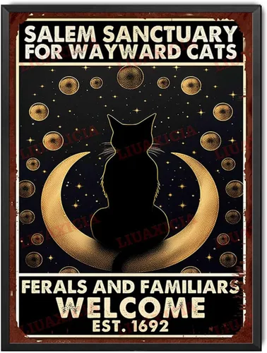 Vista 11 de Letrero de metal de hojalata Salem Sanctuary para gatos Wayward Ferals and Familiars, letrero de metal de hojalata para hombre, decoración de pub, 8