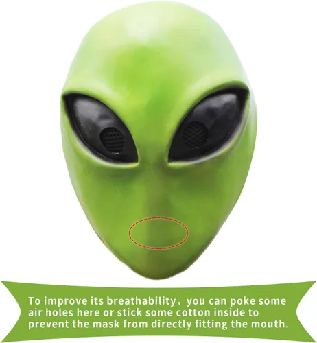 Vista 2 de PartyHop Máscara de cabeza de alienígena verde, máscara de látex para disfraz de fiesta de Halloween