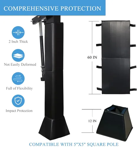 Vista 2 de Katop Almohadilla cuadrada para bastón de baloncesto, acolchado de poste protector resistente para poste de 5 x 5 pulgadas, poste y base de 6 x 6