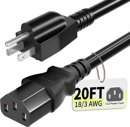 Vista 14 de Vockjour Cable de alimentación universal de 3 pies (0.93m), cobre puro ETL, negro