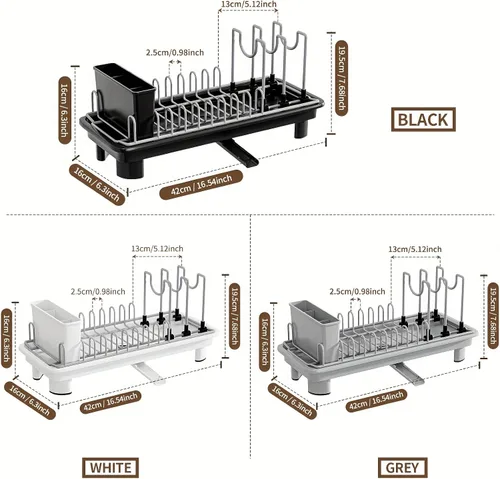 Vista 8 de Escurridor compacto para encimera, tamaño pequeño para dormitorios, caravanas y cocinas pequeñas, drenaje automático, ranuras ajustables, resistente