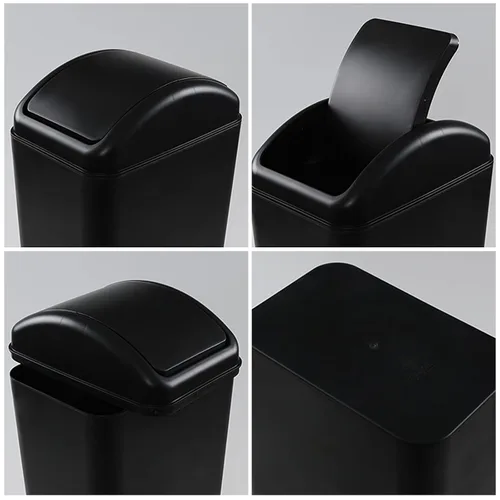 Vista 4 de Bote de basura de plástico de 3.5 galones con tapa giratoria, cubo de basura delgado, negro, 1 paquete Cubo de basura de plástico, diseño estrecho