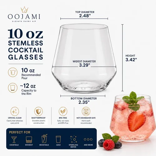Vista 2 de Oojami 40 vasos de whisky irrompibles de vino sin tallo de 10 onzas 10 onzas - Transparente