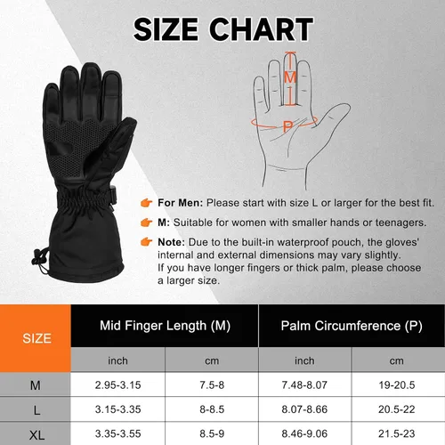 Vista 3 de Guantes calefactables, 5 V 6000 mAh, guantes térmicos recargables para hombres y mujeres, guantes de calefacción eléctricos antideslizantes