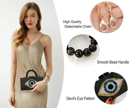 Vista 2 de NUSTTAL Evil Eye Clutch Purse Acrylic Clutch Marble Evening Handbag for Women with Pearl Handle