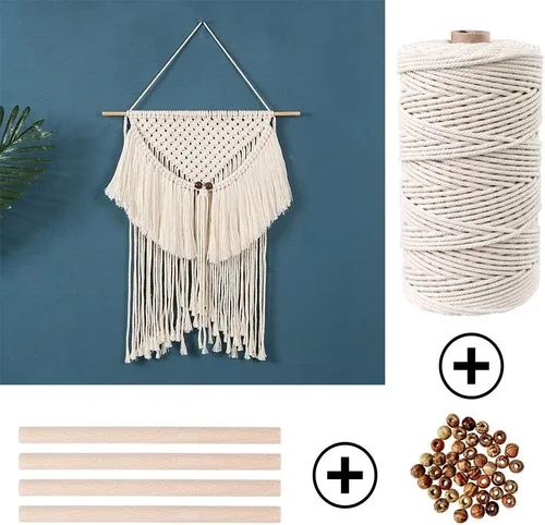 Vista 5 de Kits de macramé de 119 piezas para principiantes de 0.118 in x 109 yardas, cuerda de macramé de algodón natural con 100 cuentas de madera, 10