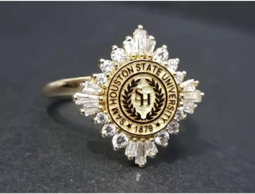 Vista 3 de Ssjewel Custom University Logo Ring Personalized College Class Ring For Women Cz Graduation Ring 14K Gold Finish Women High School Ring Handmade