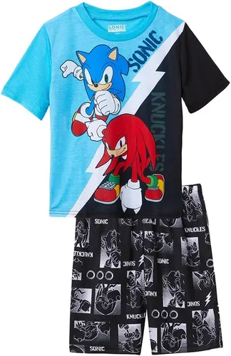 Vista 7 de Sonic The Hedgehog Conjunto de pijama de 2 piezas con pantalones cortos y camisa de dormir para niños Negro/Rojo