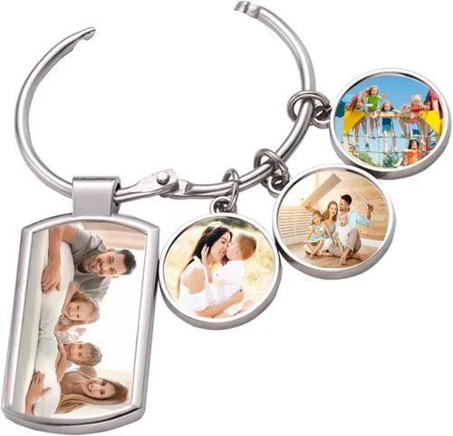 Vista 3 de Llavero personalizado de doble cara con impresión de imagen de aleación a color llavero de fotos personalizado regalos de texto personalizables