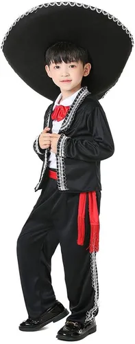 Vista 3 de Boy Mexican Costume Kids Traditional Mariachi Amigo Dance Cosplay Costumes Halloween Outfit Bowtie Belt Suit Outfit