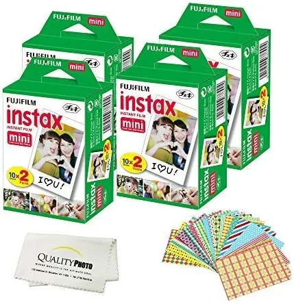 Vista 4 de Fujifilm Película instantánea Instax Mini compatible con cámaras Instax Mini 8/9/11/12, incluye calcomanías de marco y paño de microfibra