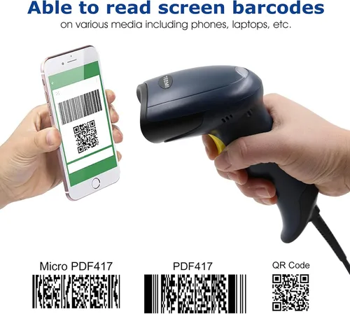 Vista 8 de TEEMI Escáner de código de barras QR con soporte de detección automática manos libres de mano automático USB con cable 1D 2D lector de códigos