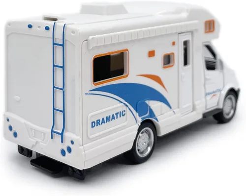 Vista 7 de Mini juguete de autocaravana camper RV para niños, modelo de aleación con tracción hacia atrás, vehículo recreativo con aventura, con muebles, techo