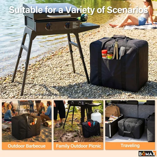 Vista 7 de BQMAX Bolsa de transporte para plancha Blackstone 17/22 con capucha y soporte, compatible con Blackstone 5035 bolsa de transporte para parrilla negra