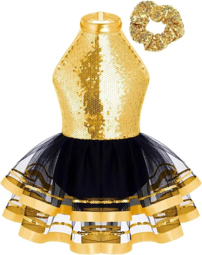 Vista 16 de CHICTRY Vestido tutú de ballet con lentejuelas brillantes para niñas y niñas, moderno disfraz de baile latino de jazz