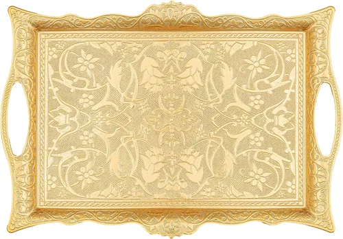 Vista 8 de Alisveristime Bandeja otomana de Zamak turco con motivos tradicionales, ideal para café y té, bandeja para seis personas (14.5 x 9.85 pulgadas)