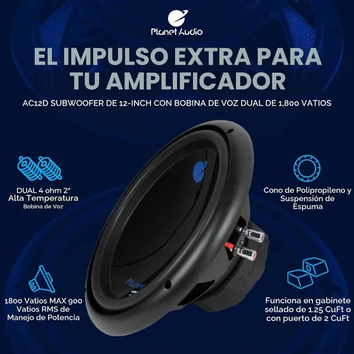 Vista 2 de Planet Audio Subwoofers AC12D de 12 pulgadas 3600 W (par)