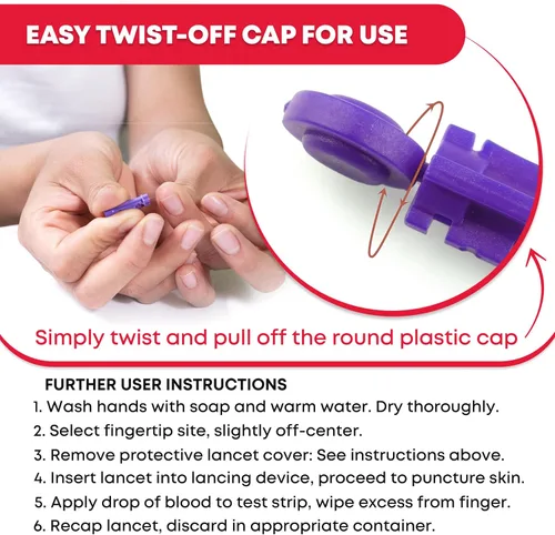 Vista 3 de Ever Ready First Aid Lancetas estériles con tapa giratoria de 1.06 oz, color morado, 150