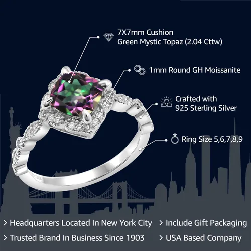 Vista 8 de Gem Stone King Anillo de compromiso solitario de moissanita blanca con piedra natal de corte cojín de 0.276 in para mujer, plata de ley 925