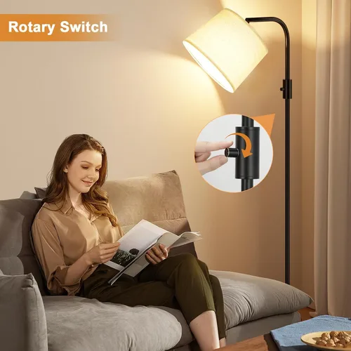 Vista 5 de Ambimall - Lámpara de pie de arco para sala de estar con interruptor giratorio, pantalla de lino Regulable, cabeza ajustable, bombilla LED de 9 W