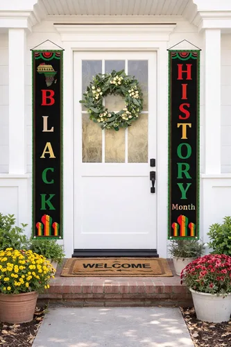 Vista 5 de Cartel de la puerta delantera del mes de la historia negra, decoración del mes de la historia negra para porche, patio, chimenea, fiesta