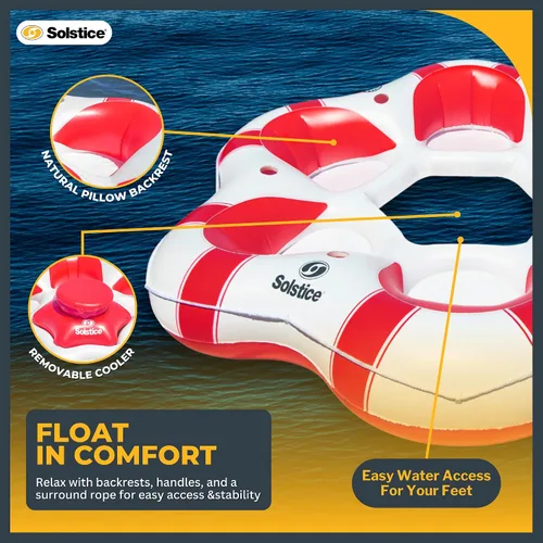 Vista 7 de SOLSTICE Super Chill - Tubo flotante inflable para 6 personas con portavasos, enfriador, parte inferior de malla, respaldo, asas de agarre