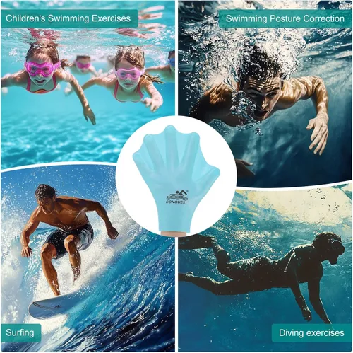 Vista 6 de M METERXITY Guantes de natación de silicona, guantes de natación con malla tipo rana de dedo, guantes de entrenamiento de natación, resistencia al