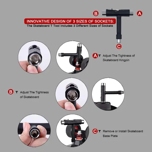 Vista 4 de C&Xanadu Upkeep All-in-One Multi-Function Portable Skate Tool with 2-in-1 Allen Wrench & Phillips Head Screwdriver for Adjusting and Tightening