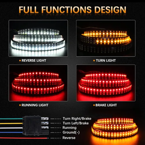 Vista 2 de Barra de luz para portón trasero de 48"/49", tira de luz LED de tres filas para portón trasero con luces de freno rojas de circulación, luces