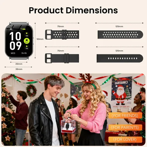 Vista 7 de Relojes inteligentes para mujeres y hombres, batería de 1000 mAh, compatible con Android y iPhone, relojes inteligentes HD de 1.83 pulgadas con Negro