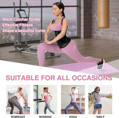 Vista 6 de Lover-Beauty Chaleco de entrenamiento de cintura para mujer, 3 cinturones, faja de entrenamiento con 9 huesos de acero, 3 ganchos, Negro