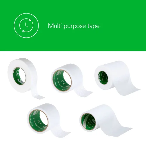 Vista 2 de 3M Transpore - Cinta médica resistente al agua, de plástico, color blanco, no estéril, 1 pulgada x 10 yardas, 12 rollos, 1 paquete No estéril