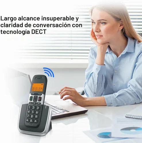 Vista 5 de Teléfono inalámbrico Ornin D1004 para el hogar, tecnología ECO, pantalla LCD ámbar de 1.6 pulgadas, identificador de llamadas, botones grandes