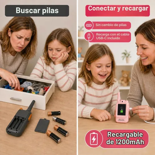 Vista 4 de Walkie Talkies de video para niños, paquete de 2 recargables con pantalla