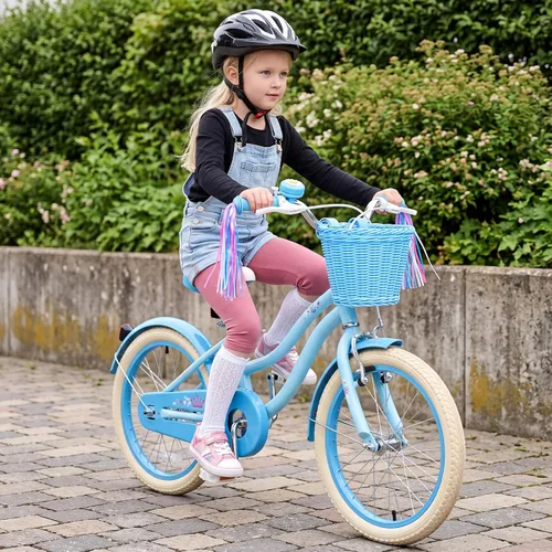 Vista 4 de Hestya Juego de cestas de bicicleta para niños, cesta de mimbre, cesta de bicicleta para manillar para niñas con 2 luces LED para ruedas