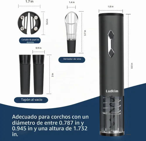 Vista 6 de Abrebotellas de vino eléctrico, 5 en 1, abrebotellas de vino Plata 5 en 1