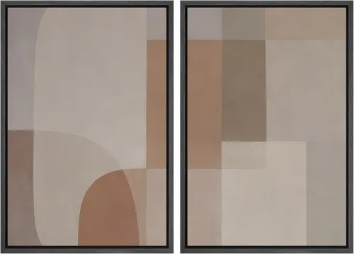 Vista 51 de SIGNWIN Lienzo enmarcado para pared, juego de arte de collage de ondas en espiral de mediados de siglo, formas abstractas, acogedor, neutro