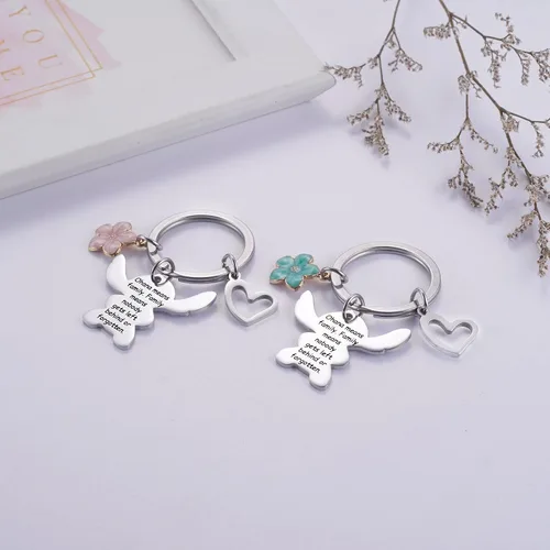 Vista 3 de Ralukiia Ohana Means - Juego de llaveros familiares para 2, llavero de puntada, regalo de joyería para niños y niñas, flor verde y rosa, Multi