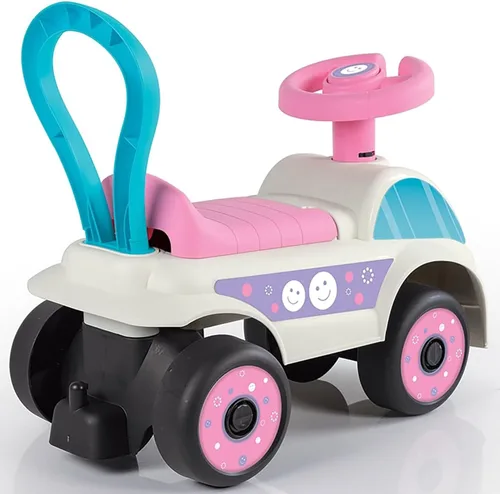 Vista 5 de DOLU: Walk & Drive - Coche de pie a piso, blanco y rosa, vehículo de juguete para montar, bocina, asiento de almacenamiento, mango de empuje, juego