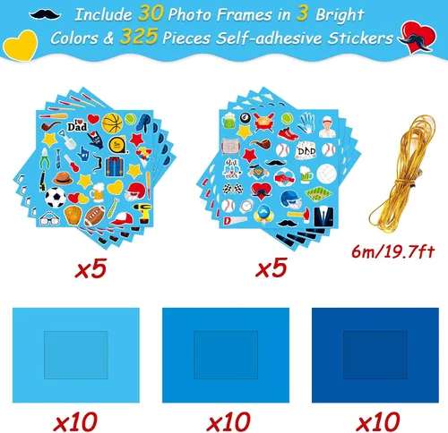Vista 2 de chiazllta Paquete de 30 kits de manualidades para el día del padre para niños, marco de fotos del padre, arte de bricolaje, decoración de fiesta