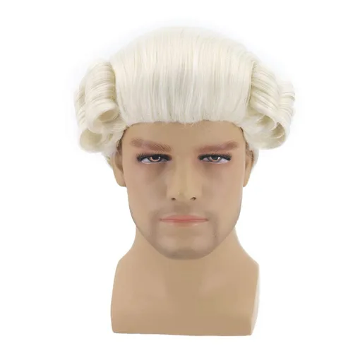 Vista 2 de BERON Judge Colonial - Peluca larga para hombre, color beige, para cosplay, disfraces de Halloween, peluca de fiesta de anime (adulto)