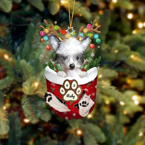 Vista 32 de Adornos personalizados de Pug cervatillo – Decoración personalizada para árbol de Navidad con patas de bolsillo de nieve