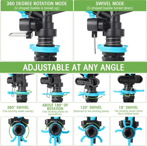 Vista 5 de Paquete de 16 aspersores de césped para patio, cabezal de aspersor de agua resistente ajustable giratorio de 360 grados sobre el suelo para césped