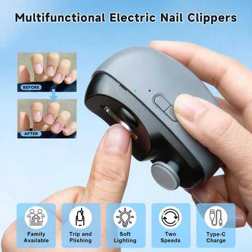 Vista 2 de Electric Nail Clipper 3-in-1 Automatic Nail Clippers, Fingernail Toenail Trimmer Electric Toenail Clippers with LED Light Clip Storage 2 Speeds Nail